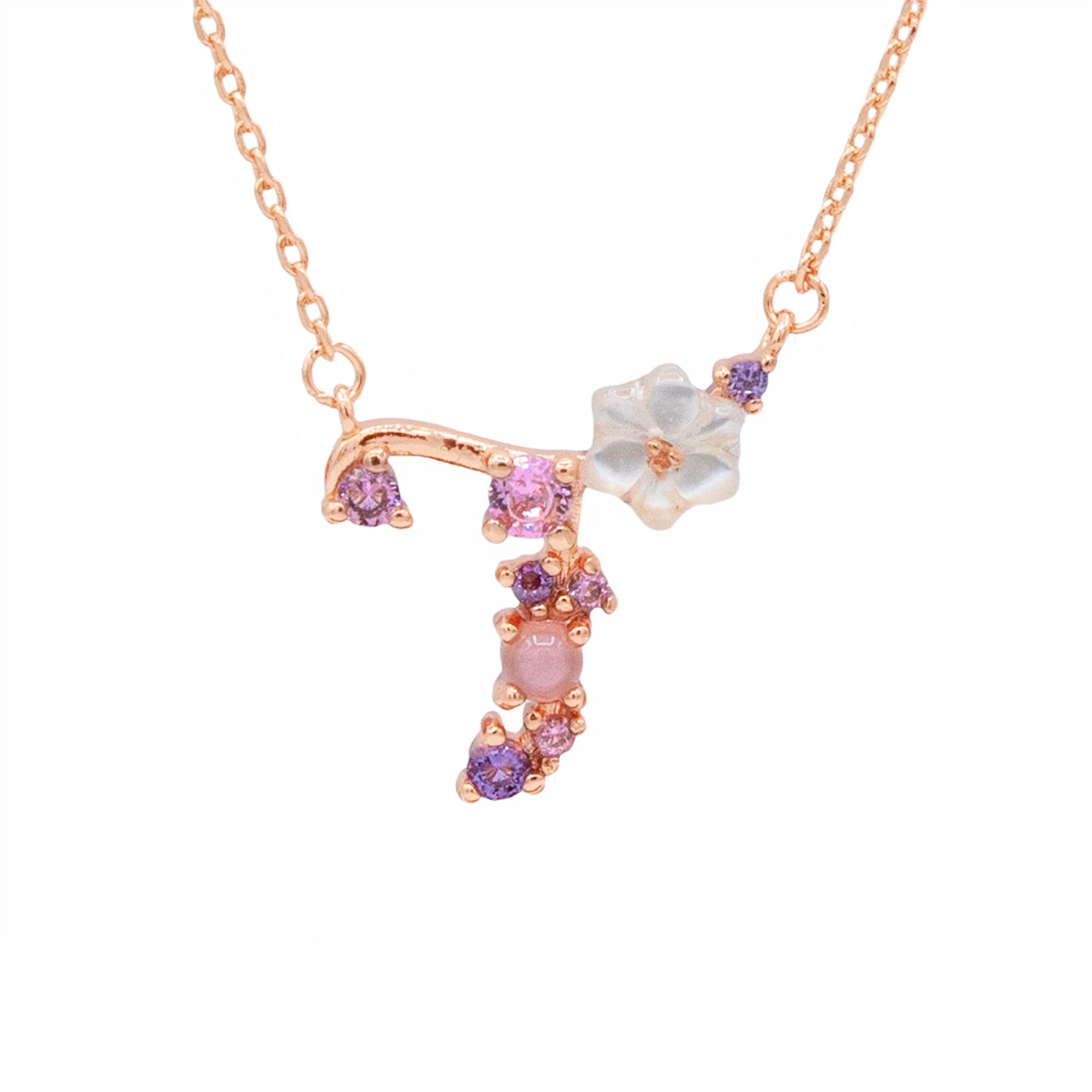 Floral Letter Necklace Whimsical Initial Necklace Dainty Gems