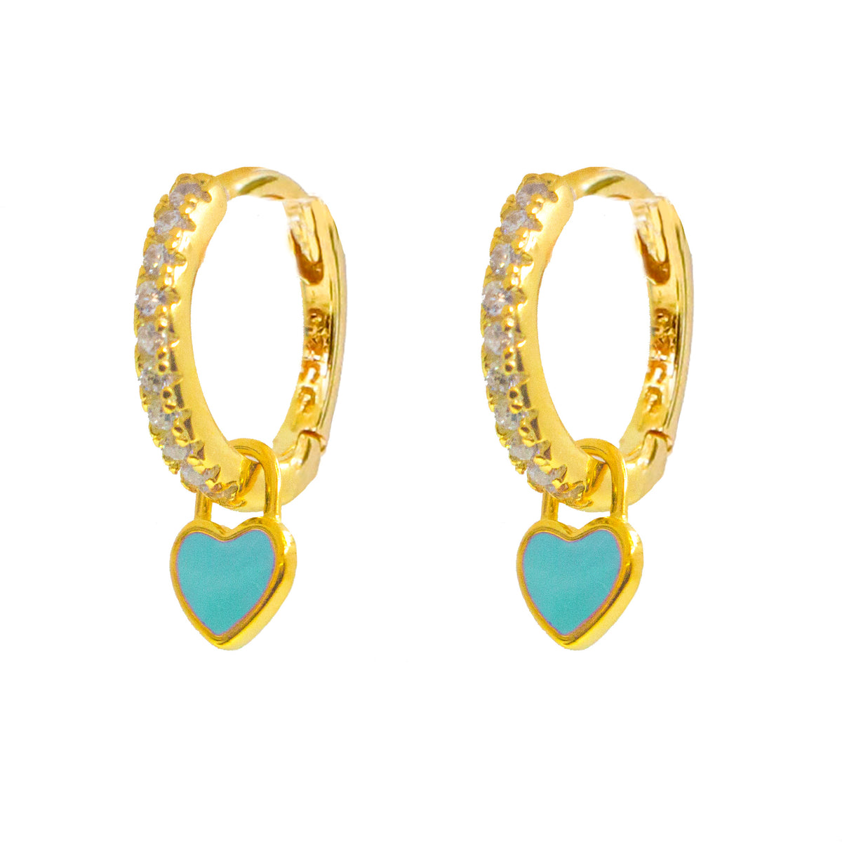 Heart Lock Huggie Earrings - Blue