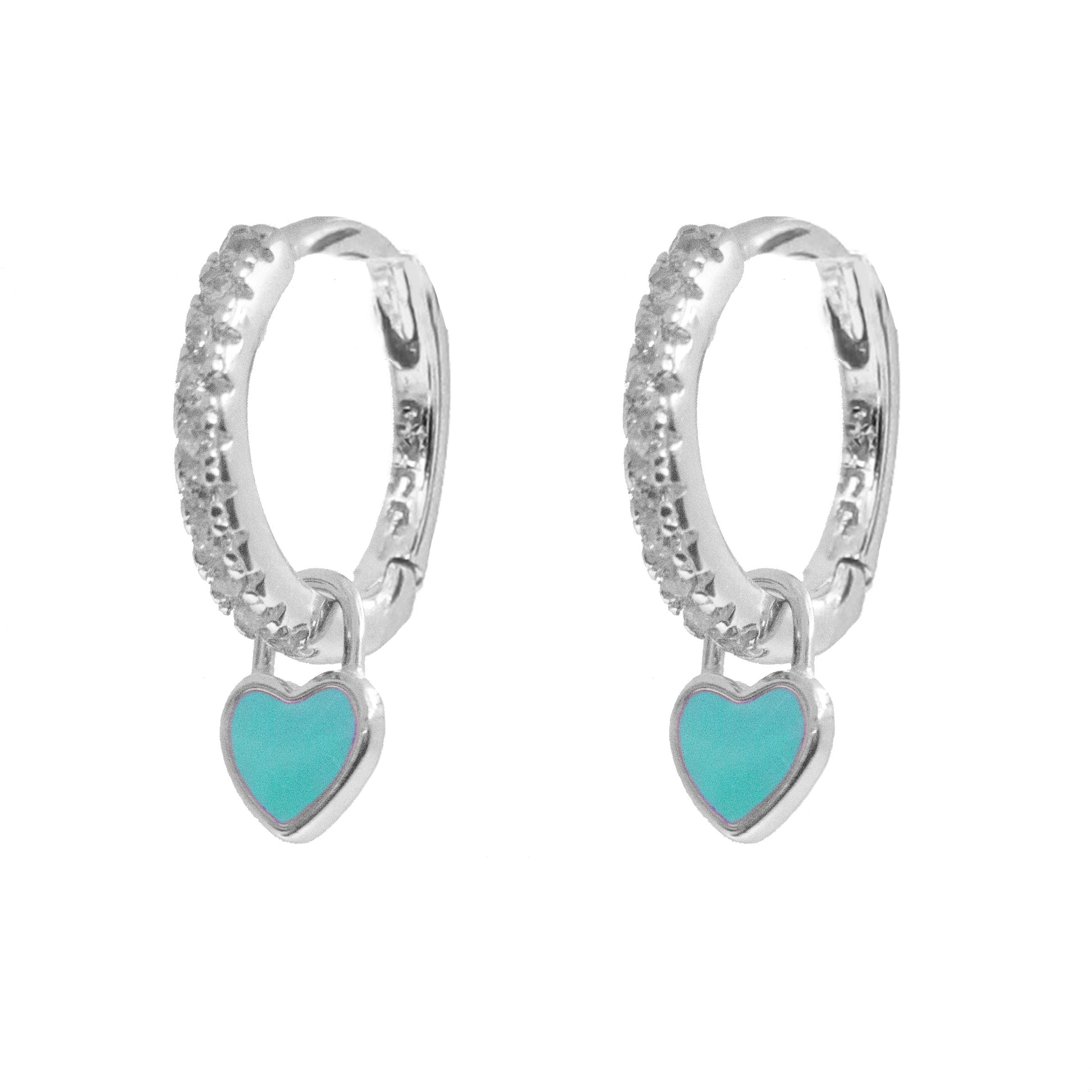 Heart Lock Huggie Earrings - Blue