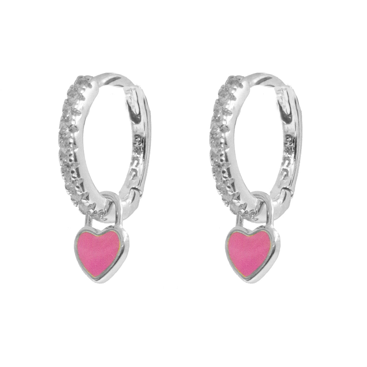 Heart Lock Huggie Earrings - Pink