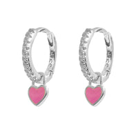 Heart Lock Huggie Earrings - Pink