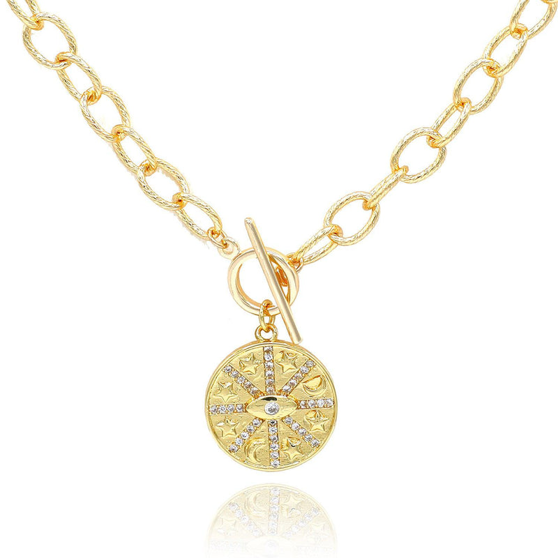 Moon/Star Disc Pendant Necklace