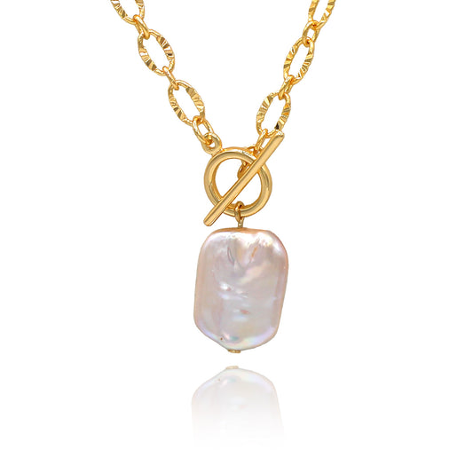 Rectangular Baroque Pearl Pendant Necklace