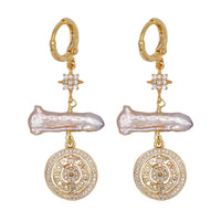 Compass Freshwater Pearl Drop Earrings