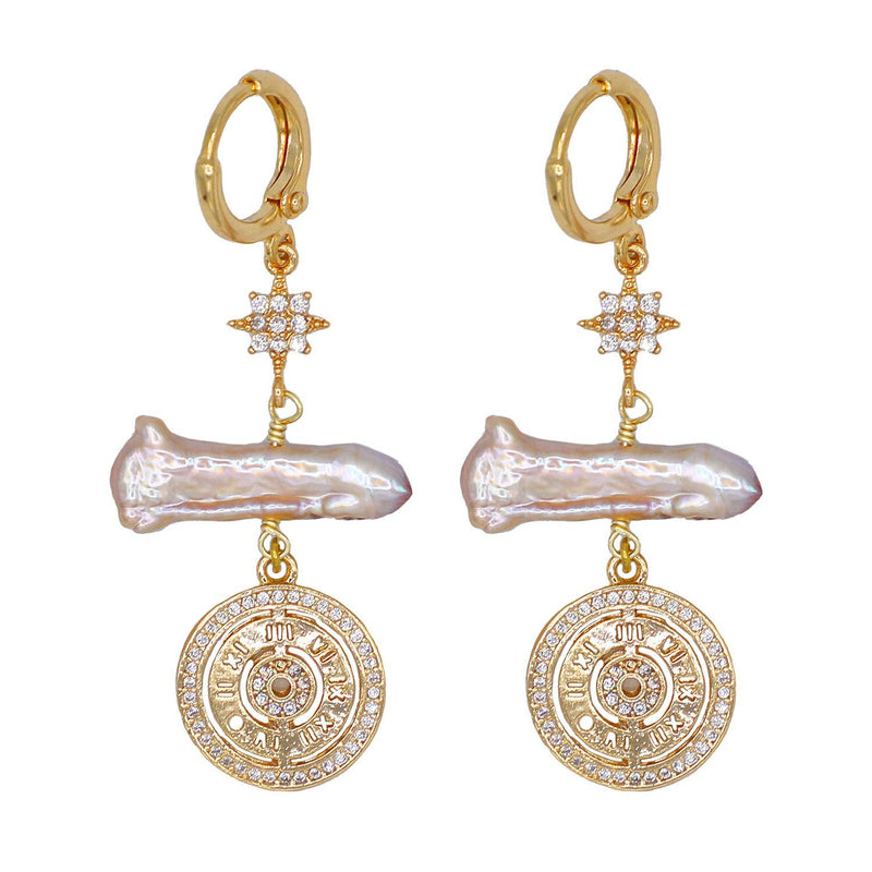 Compass Freshwater Pearl Drop Earrings