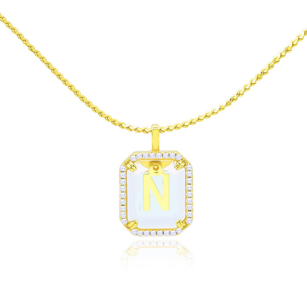 Crystal Octagon Letter Necklace