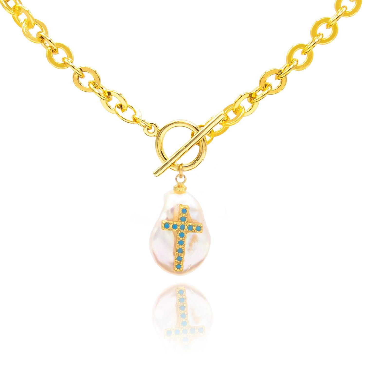 Cross on Pearl Necklace