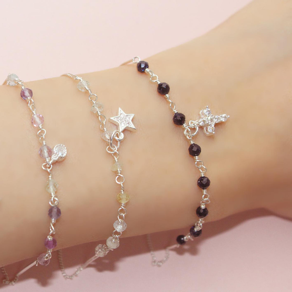 Blue Sandstone with Cross Bracelet-Adorn Bracelet-La Meno