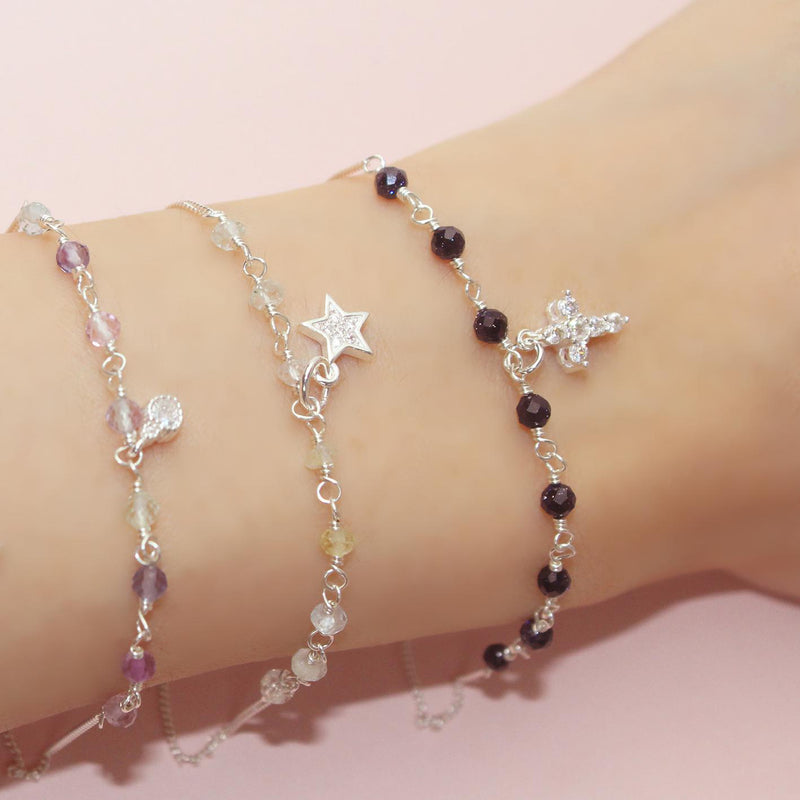 Blue Sandstone with Cross Bracelet-Adorn Bracelet-La Meno