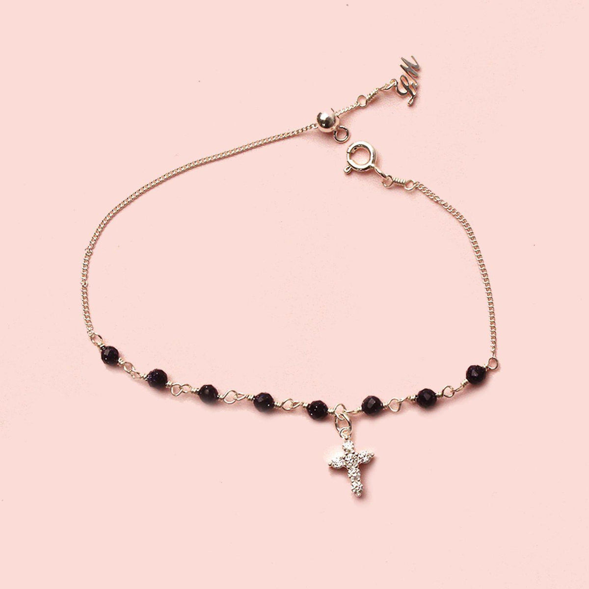 Blue Sandstone with Cross Bracelet-Adorn Bracelet-La Meno