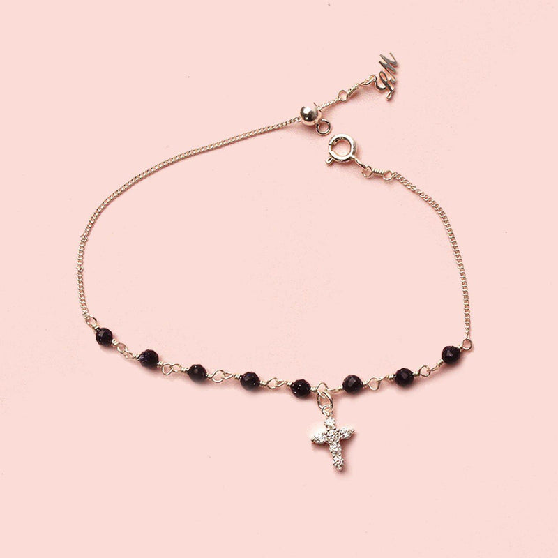 Blue Sandstone with Cross Bracelet-Adorn Bracelet-La Meno