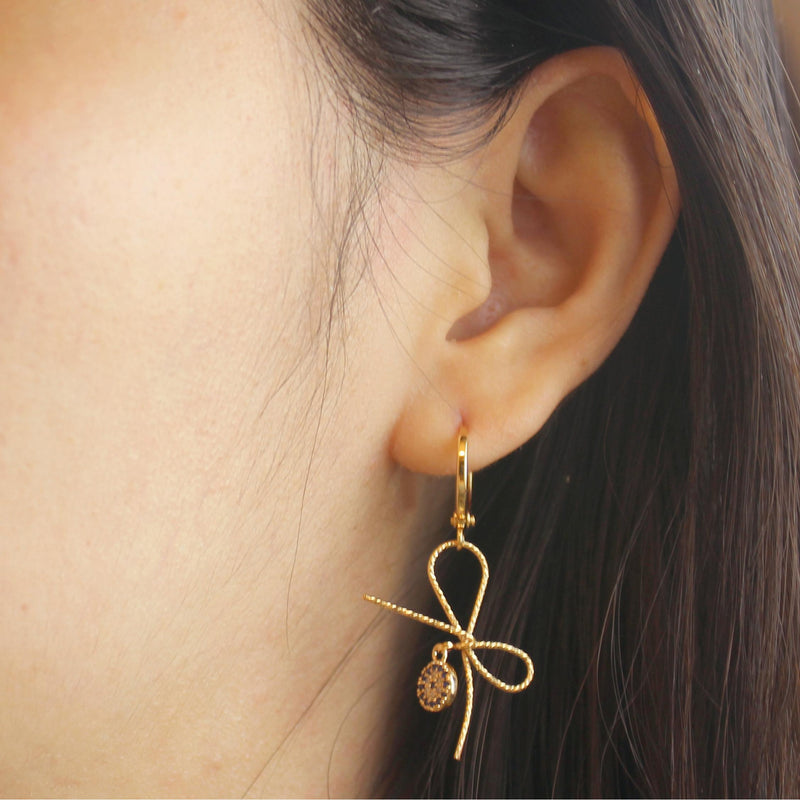Bow Drop Hoop Earring-Adorn Earring-La Meno