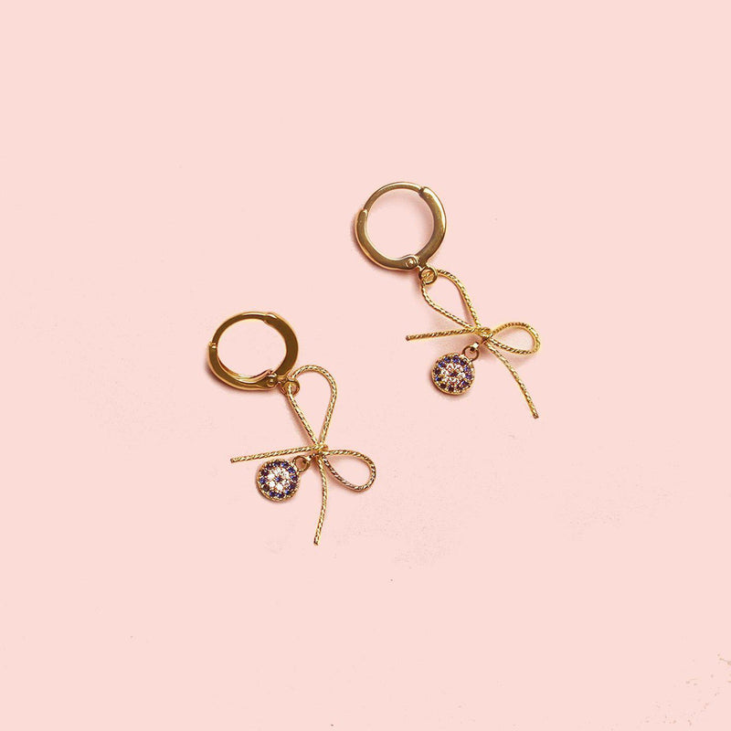 Bow Drop Hoop Earring-Adorn Earring-La Meno