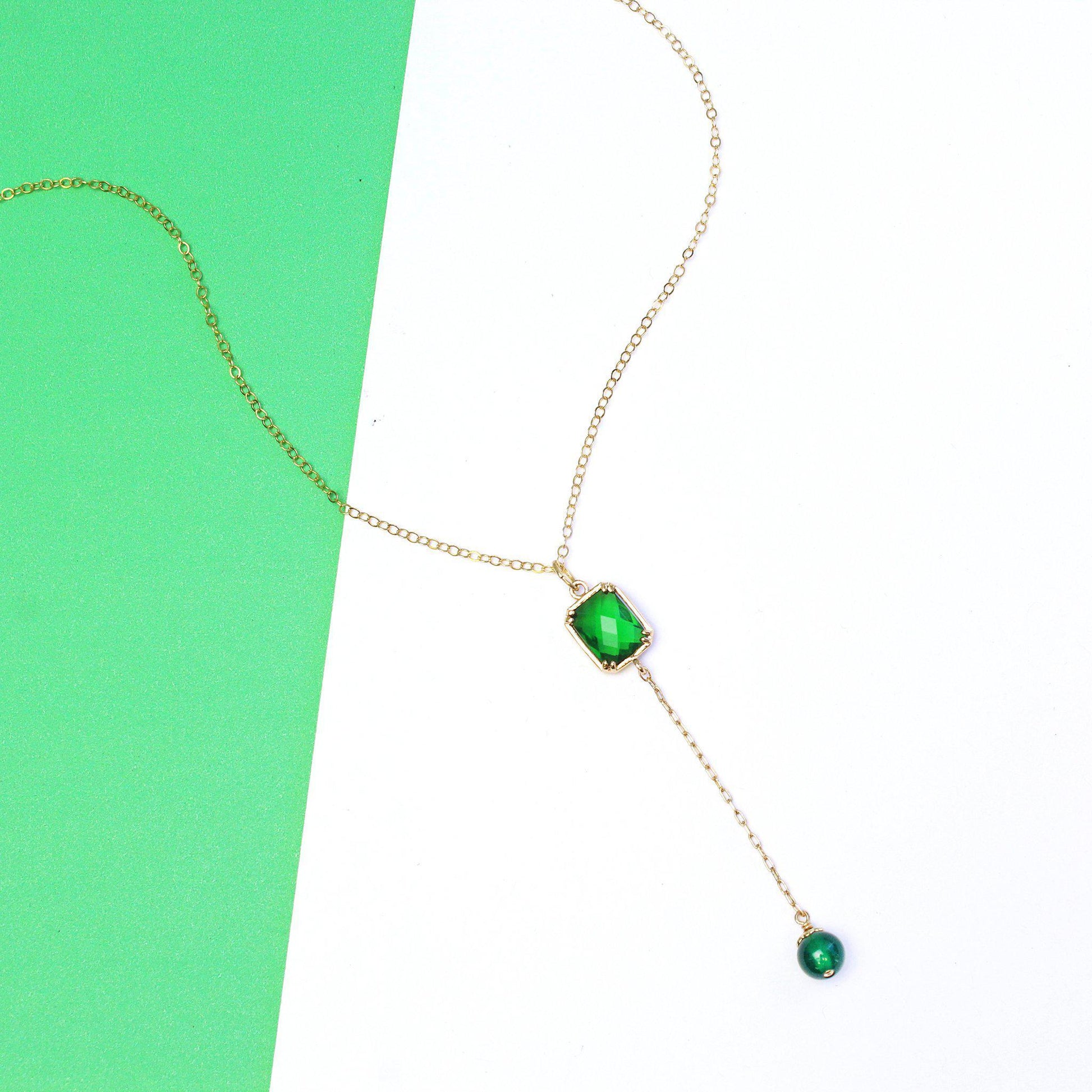 Green Agate Necklace-Dangling Necklace-La Meno