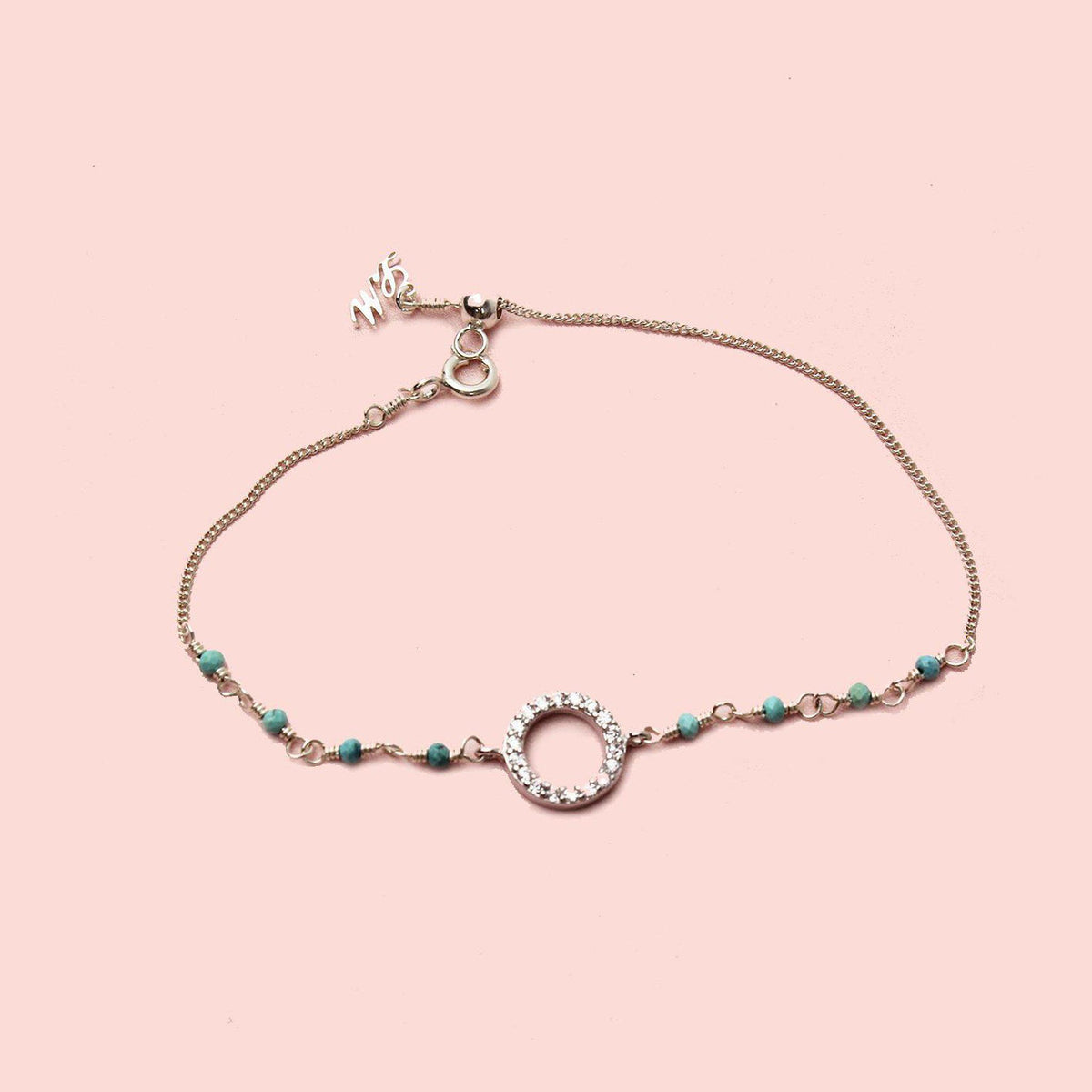 Circle Charm with Turquoise Bracelet-Adorn Bracelet-La Meno
