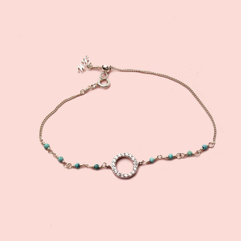 Circle Charm with Turquoise Bracelet-Adorn Bracelet-La Meno