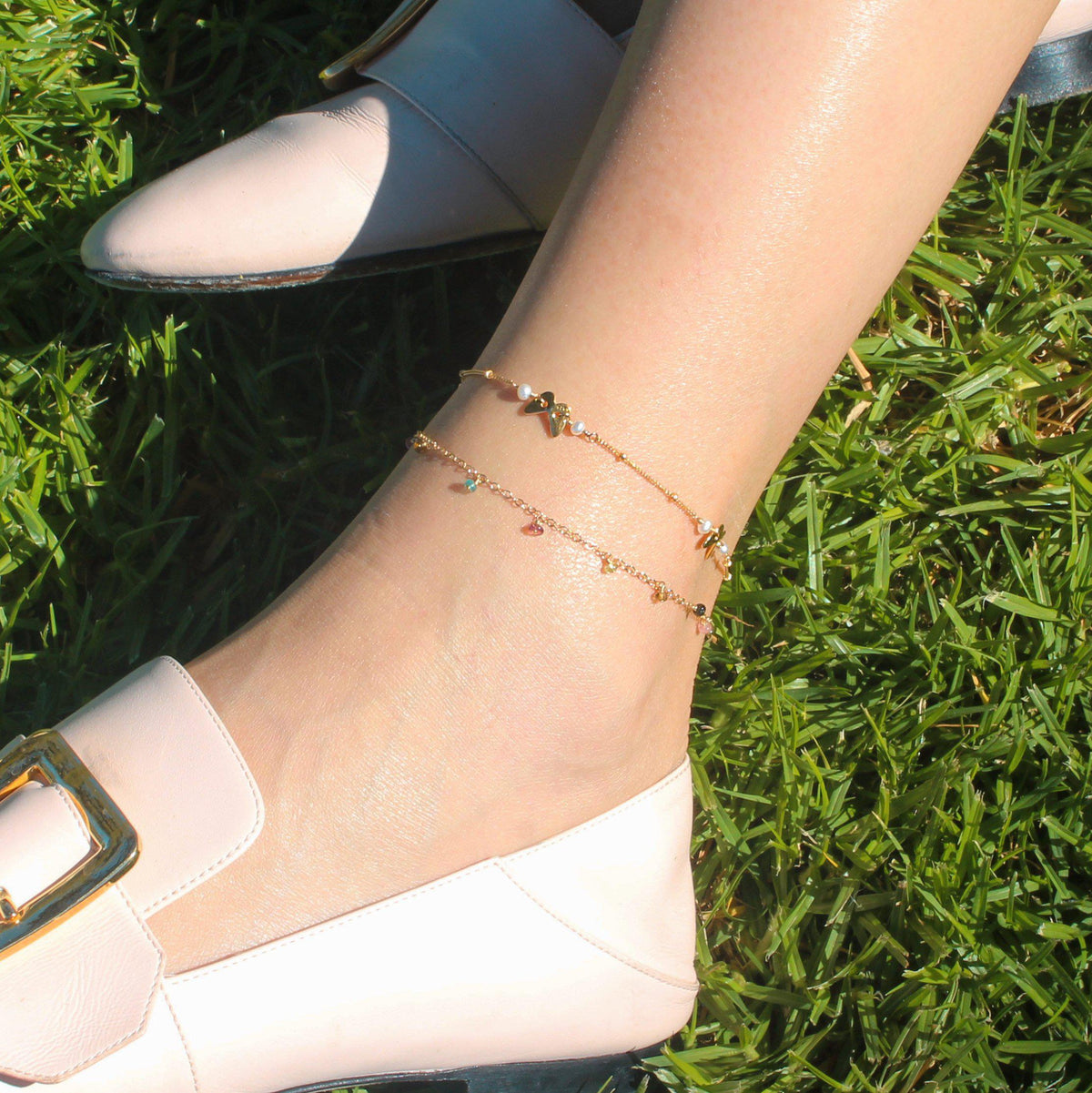 Dropping Tourmaline Anklet-Adorn Anklets-La Meno