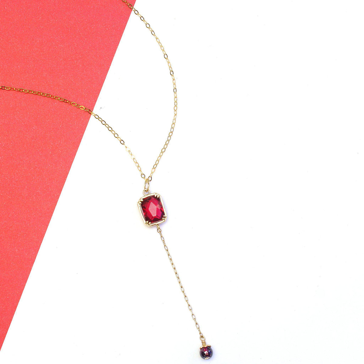 Garnet Necklace-Dangling Necklace-La Meno
