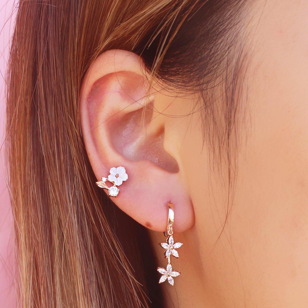 Double Flower Huggie Earrings