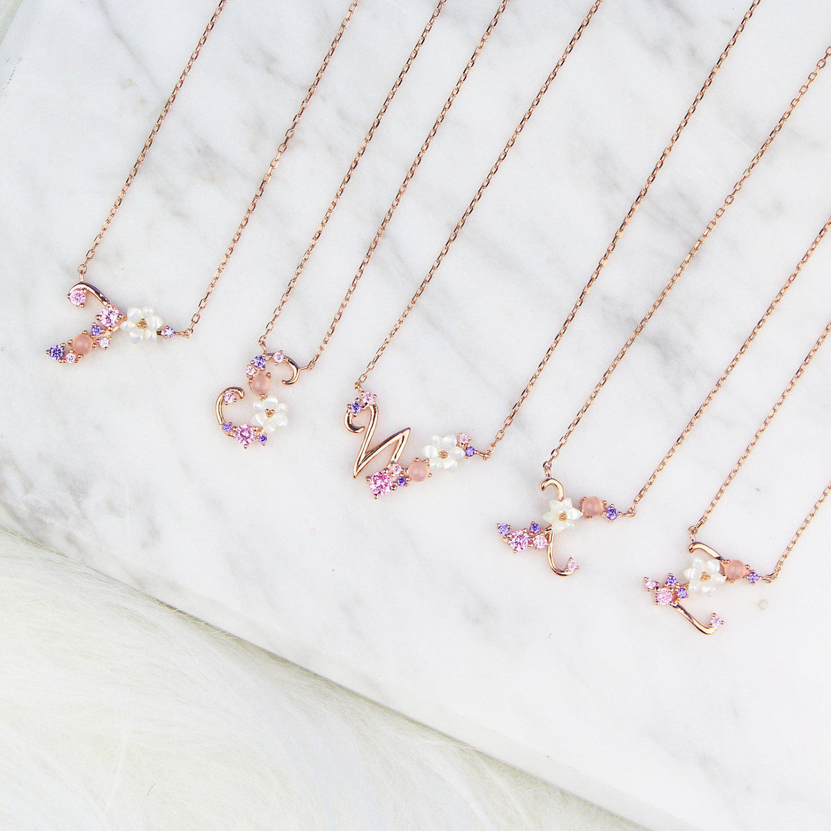 Floral Letter Necklace Whimsical Initial Necklace Dainty Gems