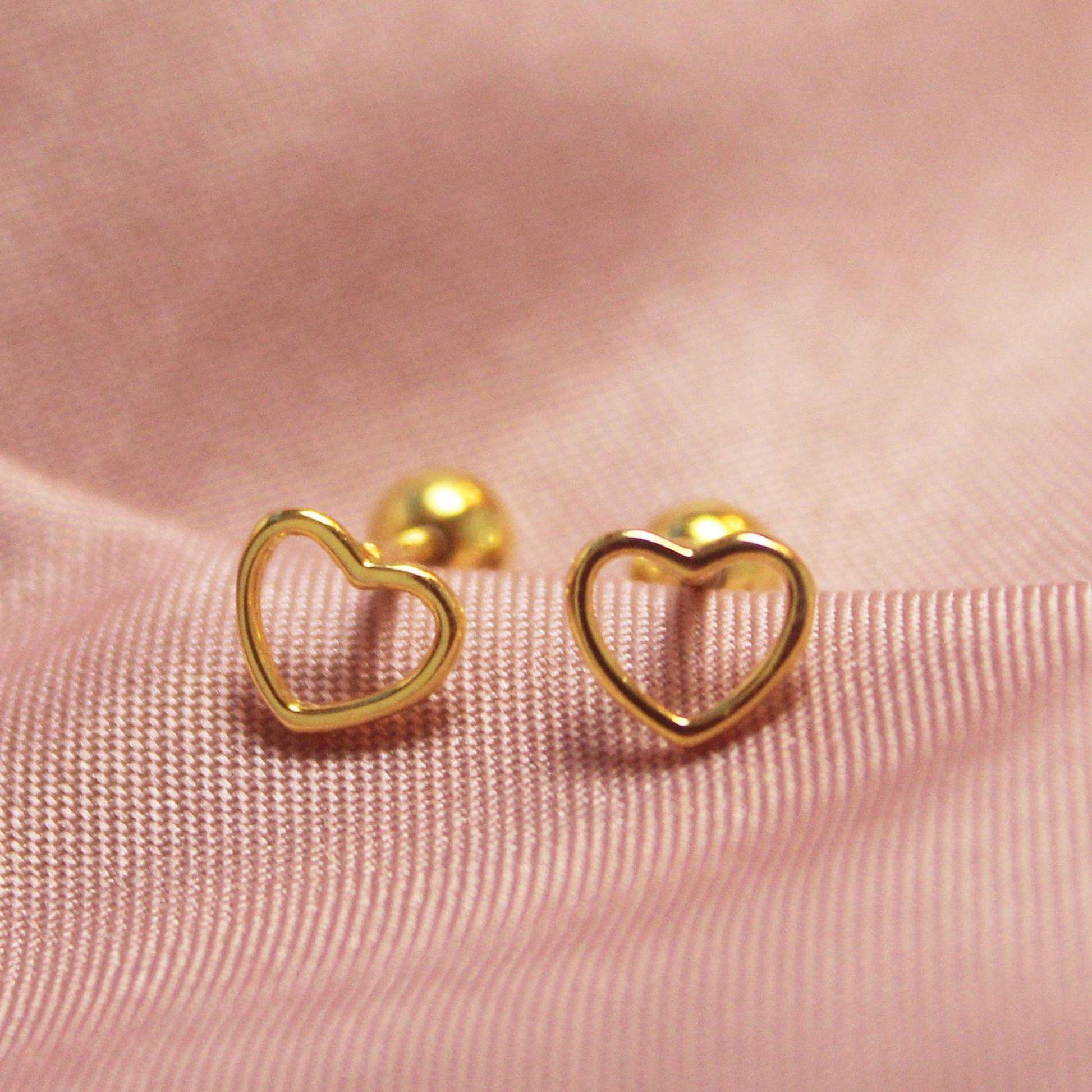 Heart Screw Back Earrings | Tiny Stacking Earring Studs | Hypo-Allergenic & Nickel-Free Jewelry Gold