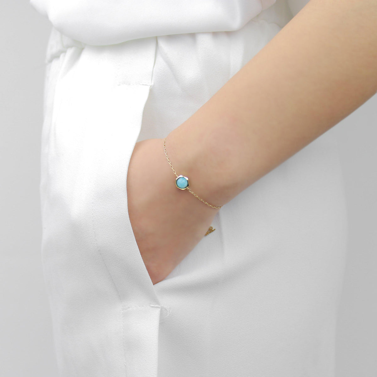 [Hexagon] Aquamarine Bracelet-Hexagon Bracelet-La Meno