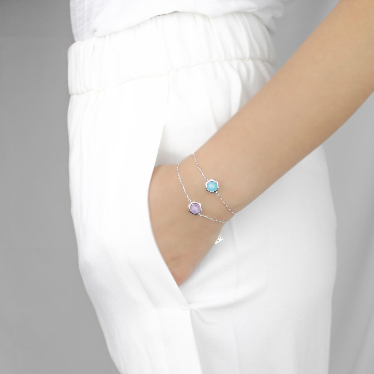 [Hexagon] Aquamarine Bracelet-Hexagon Bracelet-La Meno