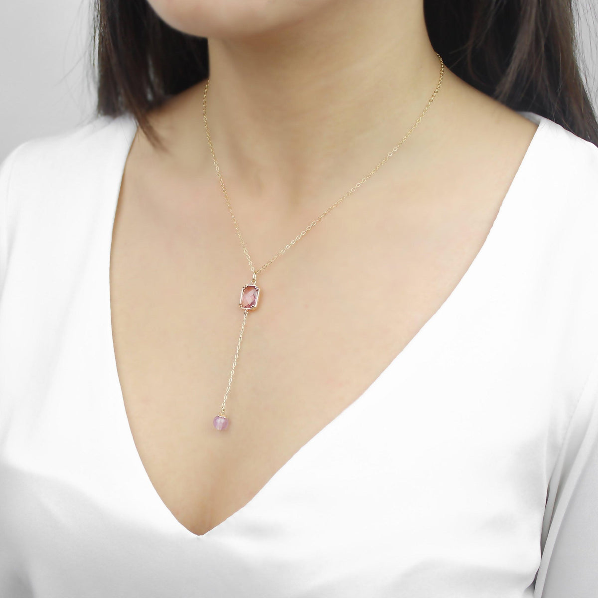 Amethyst Necklace-Dangling Necklace-La Meno