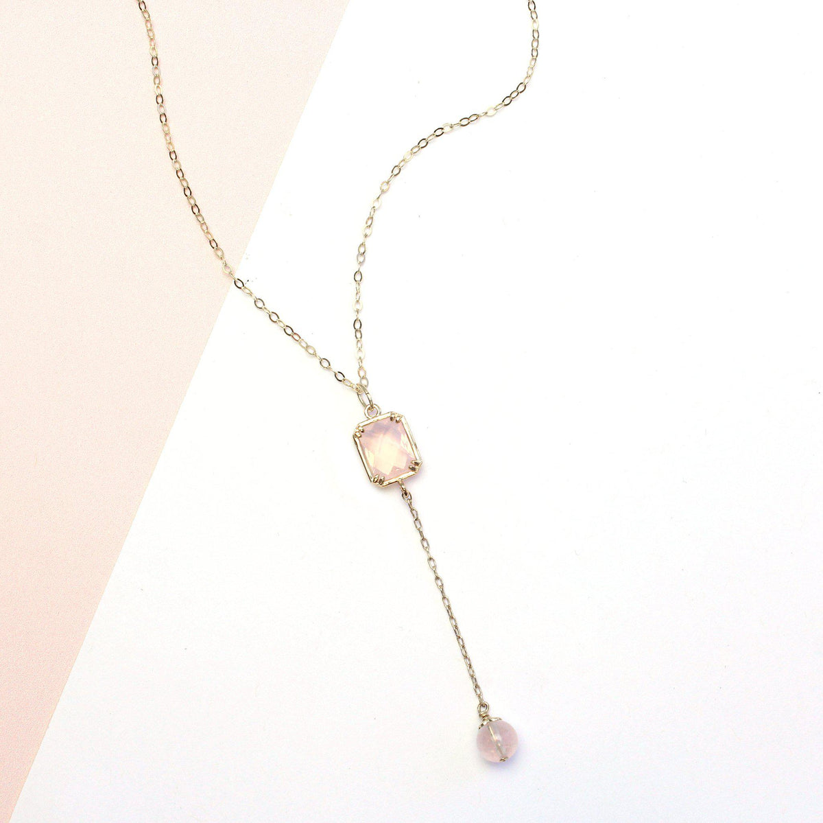 Rose Quartz Necklace-Dangling Necklace-La Meno