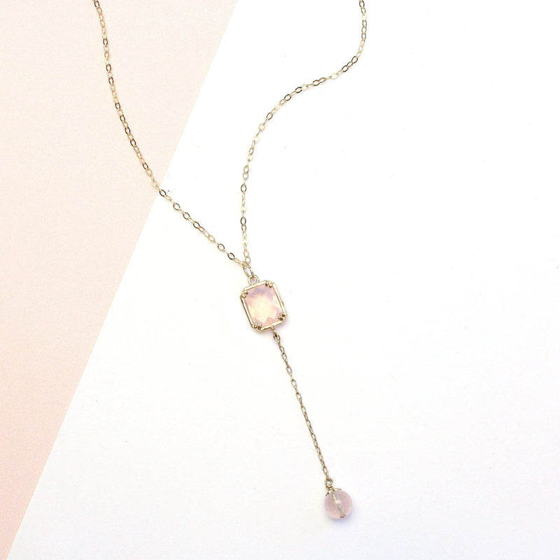 Rose Quartz Necklace-Dangling Necklace-La Meno