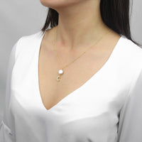 Long Pearl Moon-Adorn Necklace-La Meno