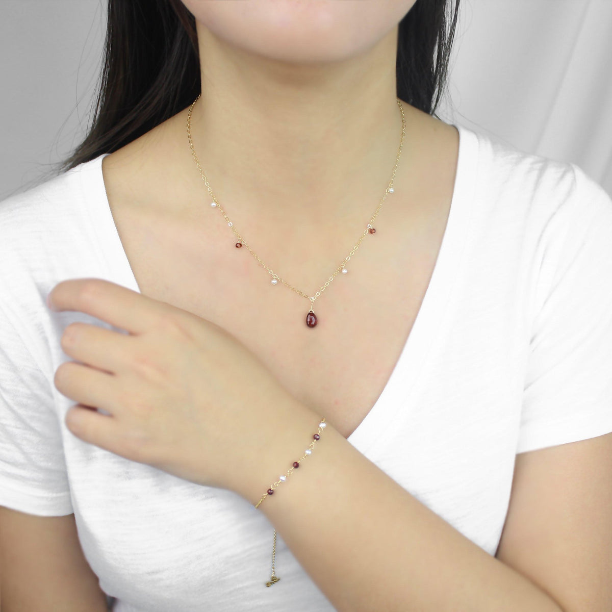 MiniDot Necklace: Pearl + Stone-Adorn Necklace-La Meno