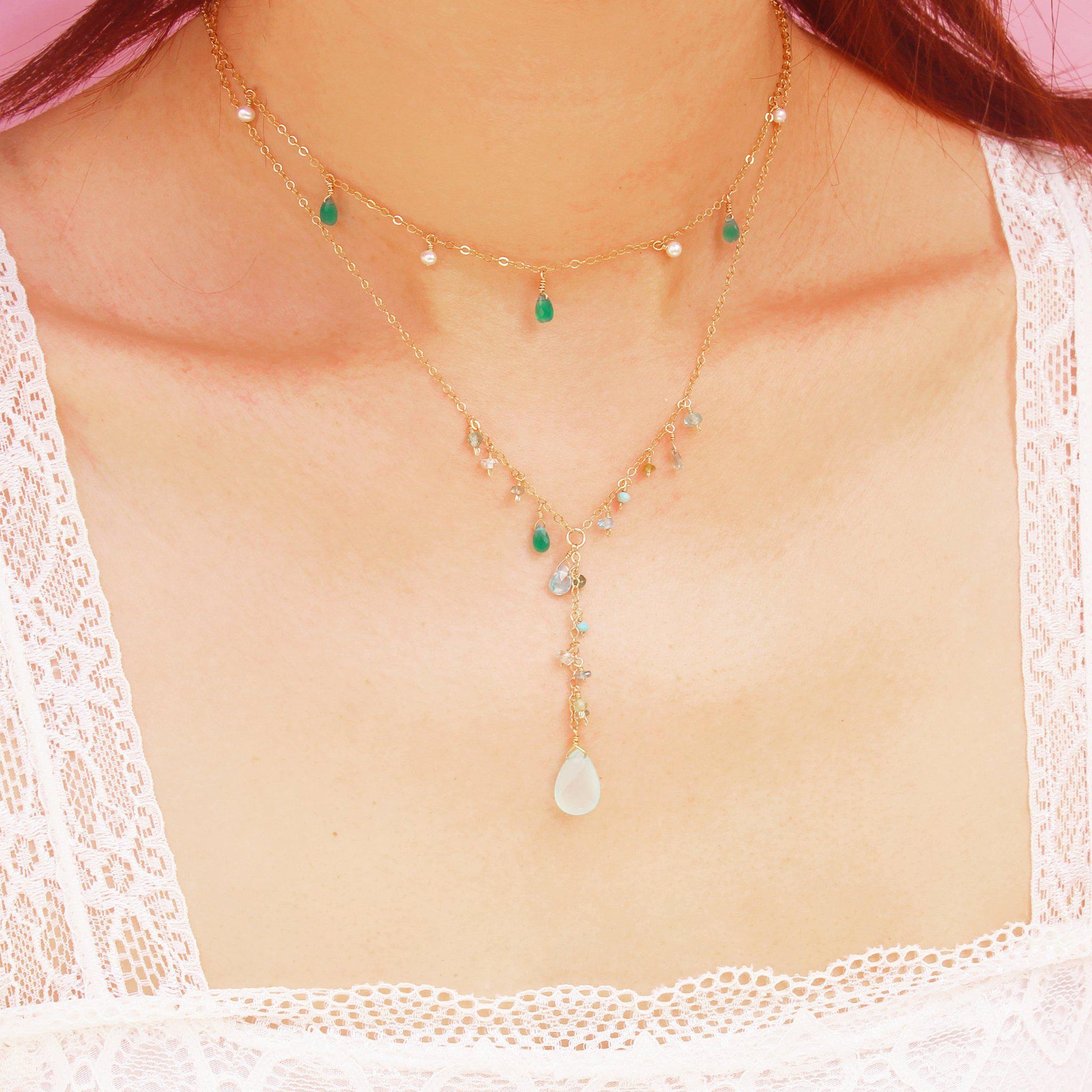 MiniDot Necklace: Green Onyx-Adorn Necklace-La Meno