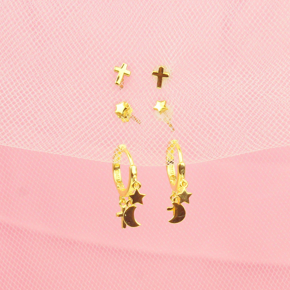 Moon, Star, Cross Earring Set-Jewelry Set-La Meno