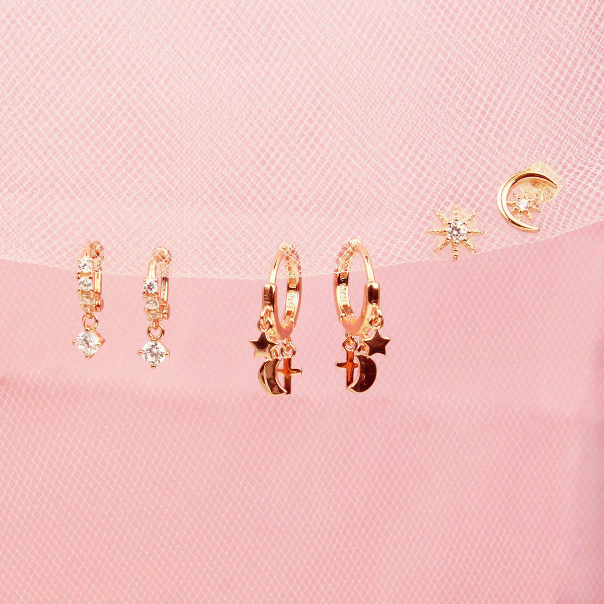 Moon, Star, Cross Earring Set-Jewelry Set-La Meno