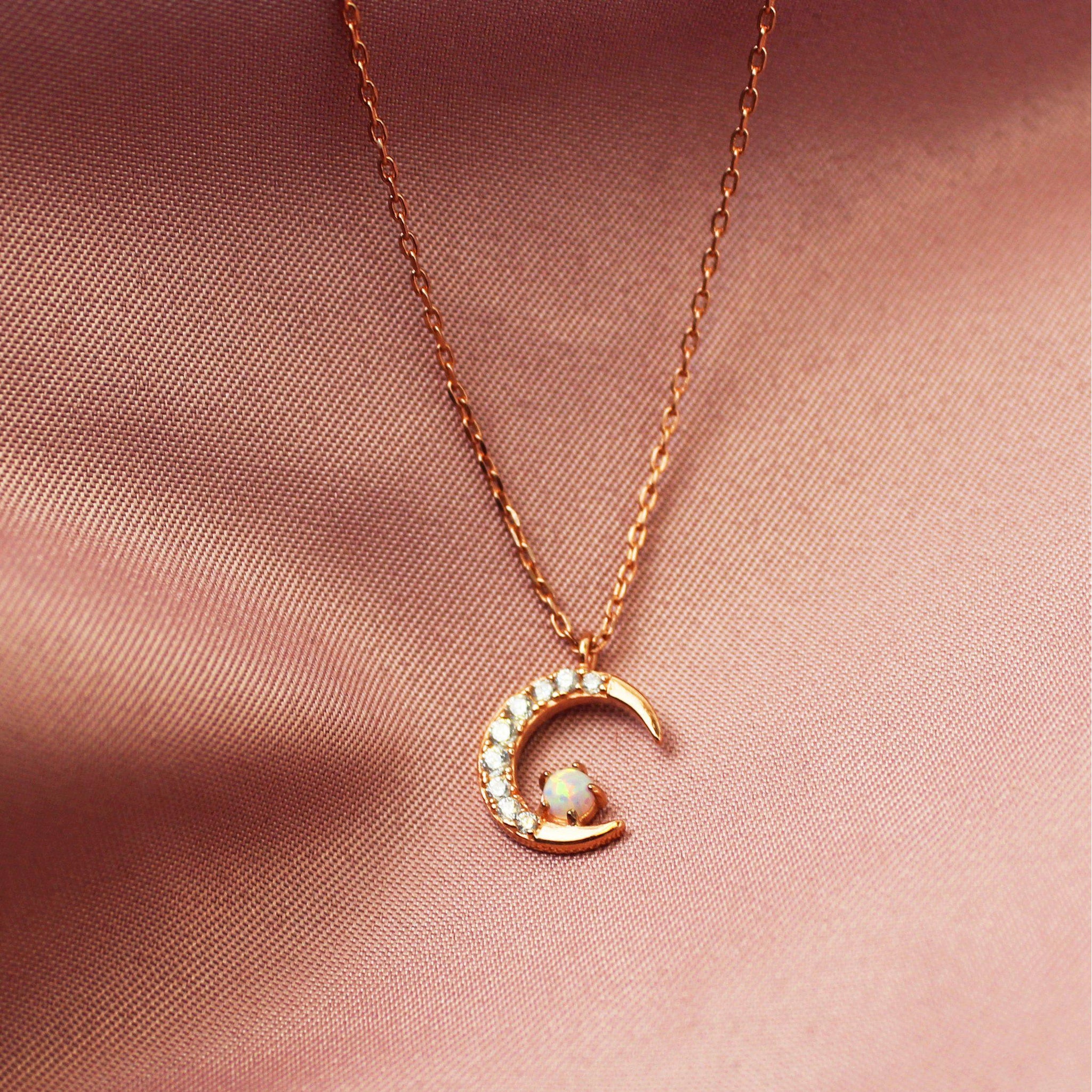 Ayla | opal crescent moon necklace – Terra Luna Sol
