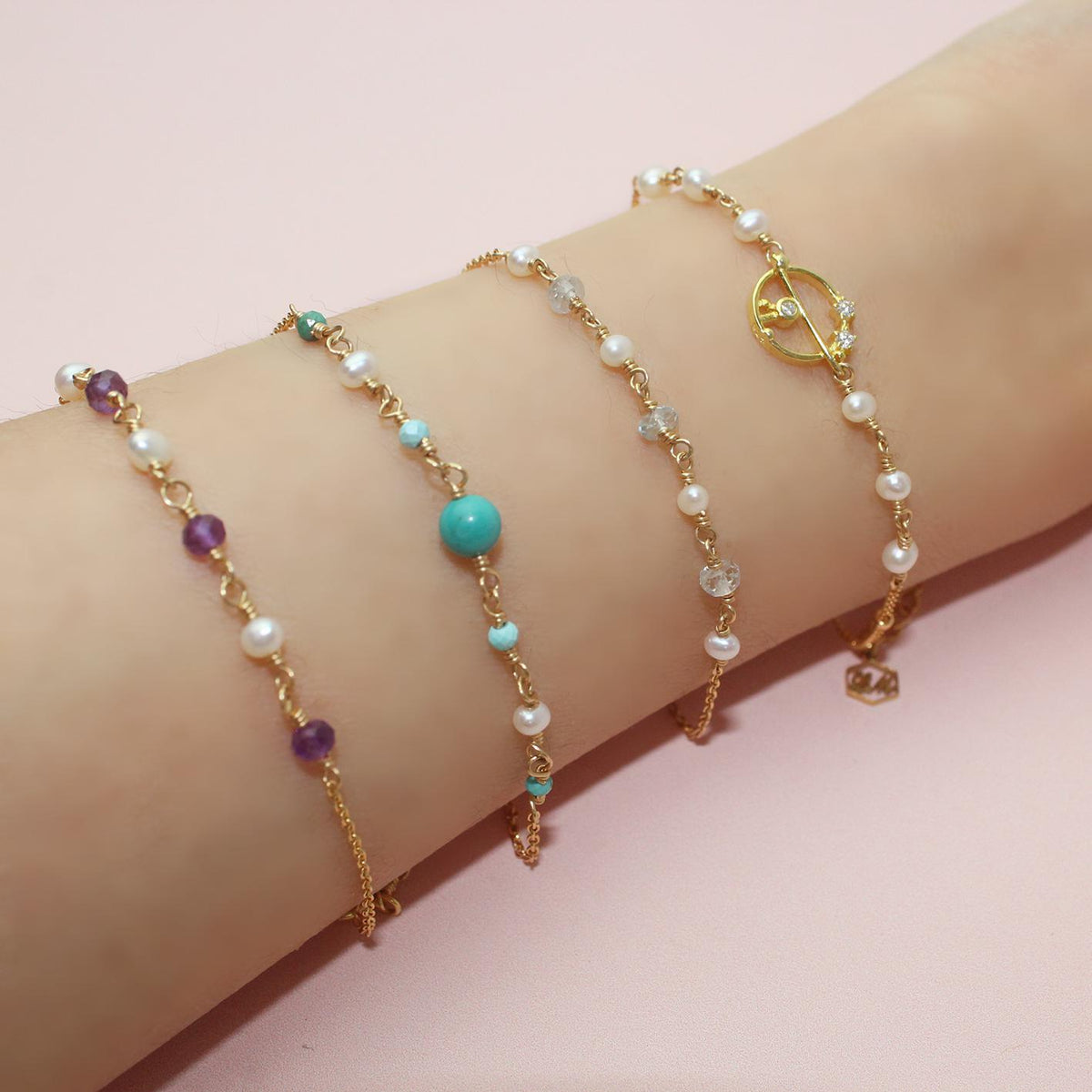 Pearl + Blue Topaz Bracelet-Adorn Bracelet-La Meno