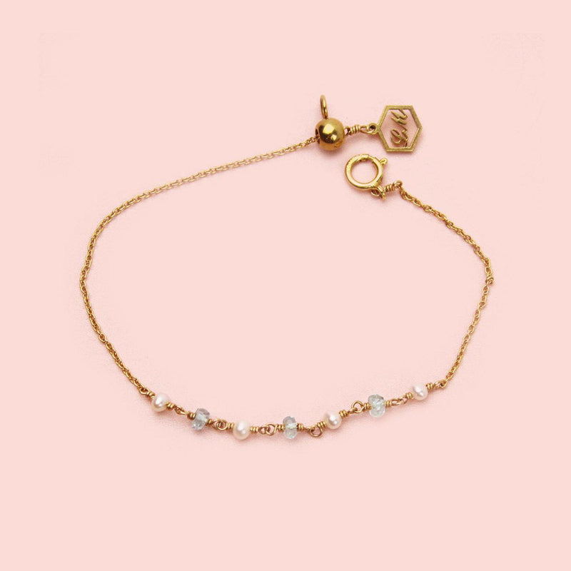 Pearl + Blue Topaz Bracelet-Adorn Bracelet-La Meno