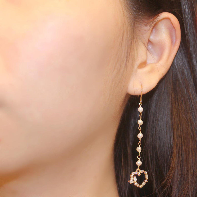 Pearl Drop Heart Earring-Adorn Earring-La Meno