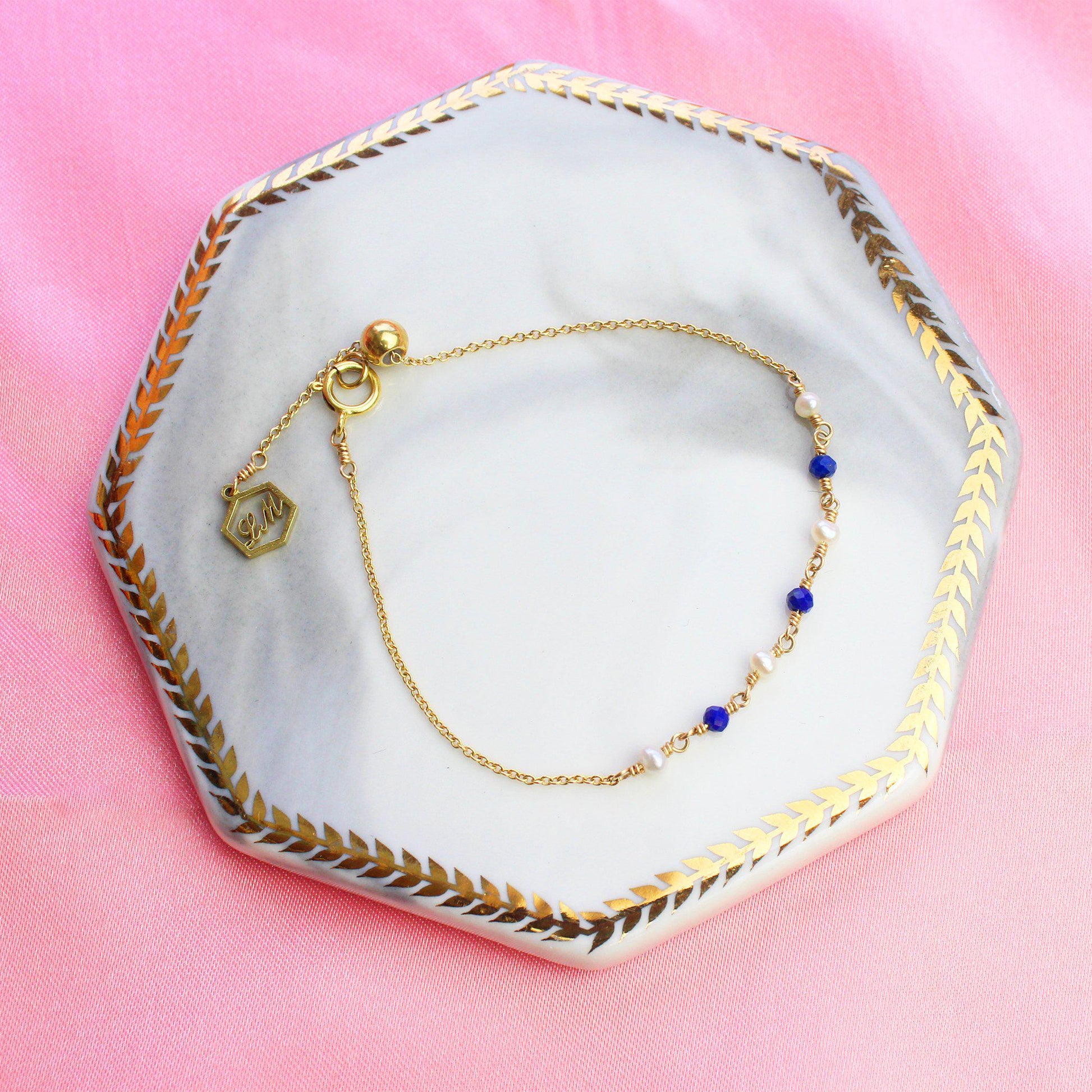 Pearl + Lapis Bracelet-Adorn Bracelet-La Meno