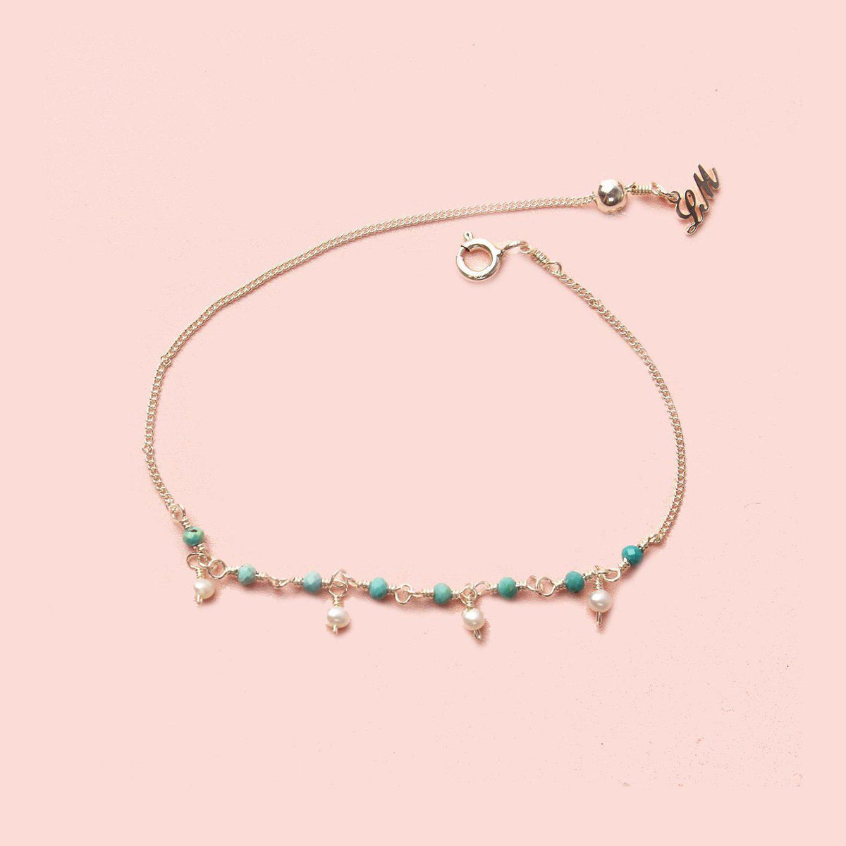 Turquoise and Dropping Pearl Rain Bracelet-Adorn Bracelet-La Meno