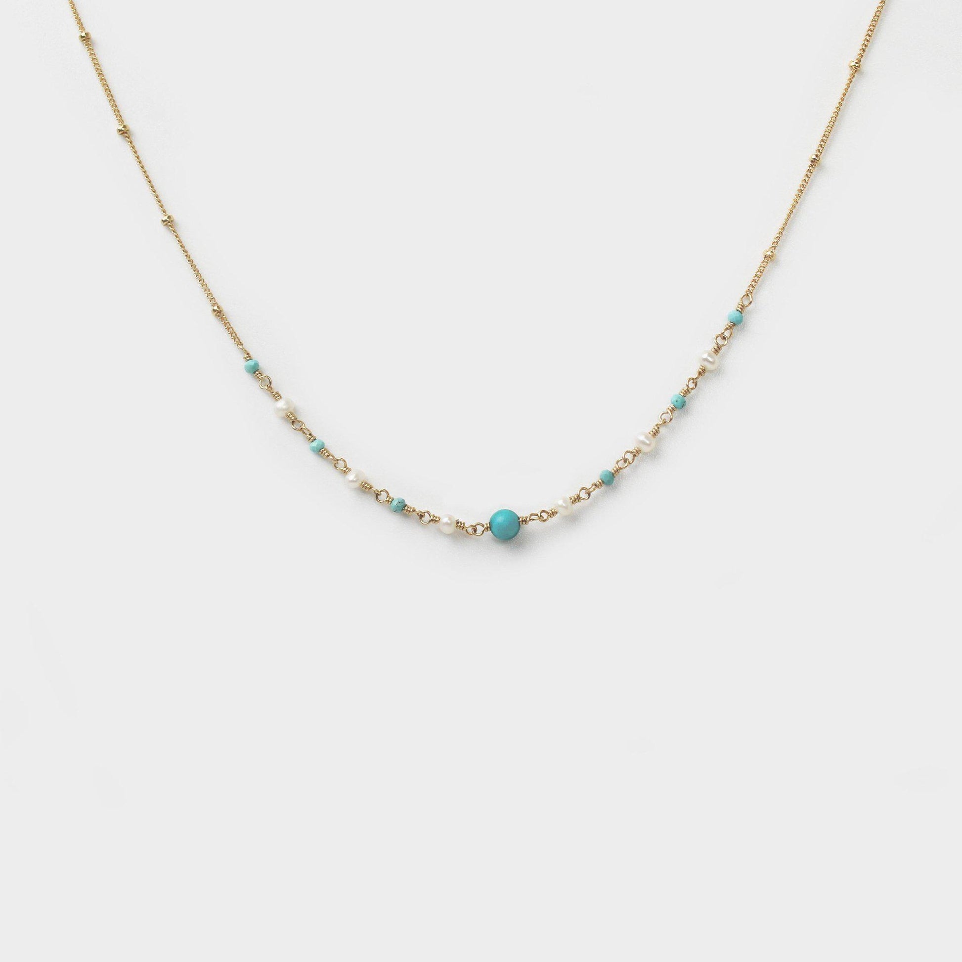 Turquoise and Pearl Necklace-Adorn Necklace-La Meno