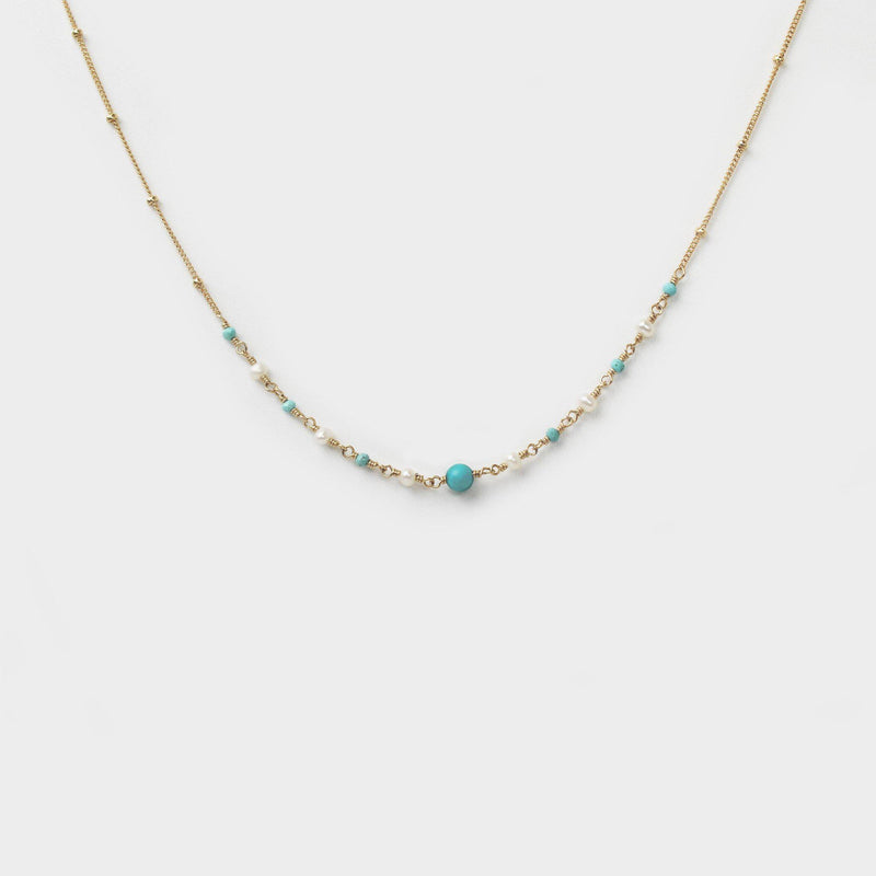 Turquoise and Pearl Necklace-Adorn Necklace-La Meno