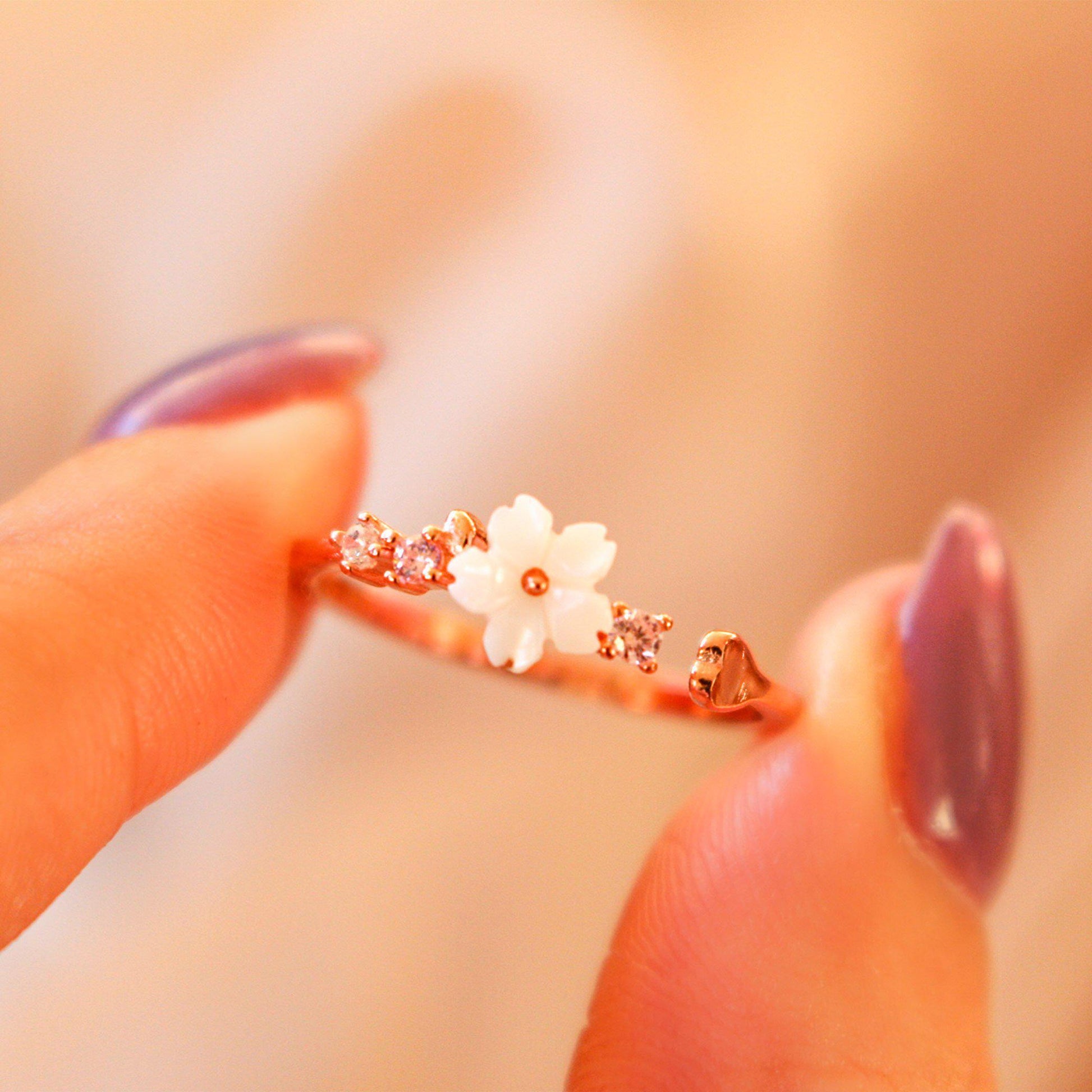 Cherry Blossom Ring, Flower Ring, Adjustable Ring, Stackable Ring