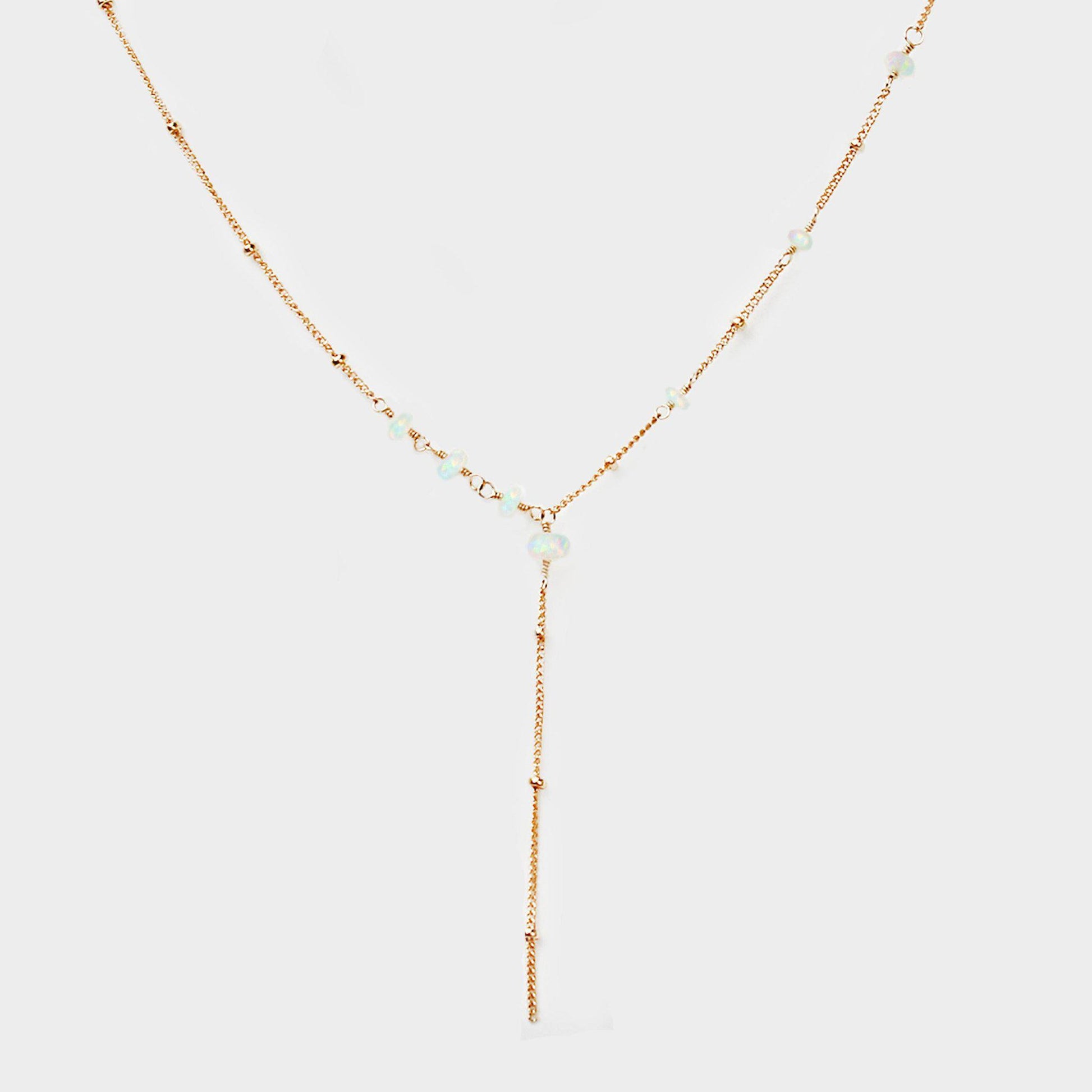 Y Shape Necklace: Asymmetric Fire Opal-Adorn Necklace-La Meno