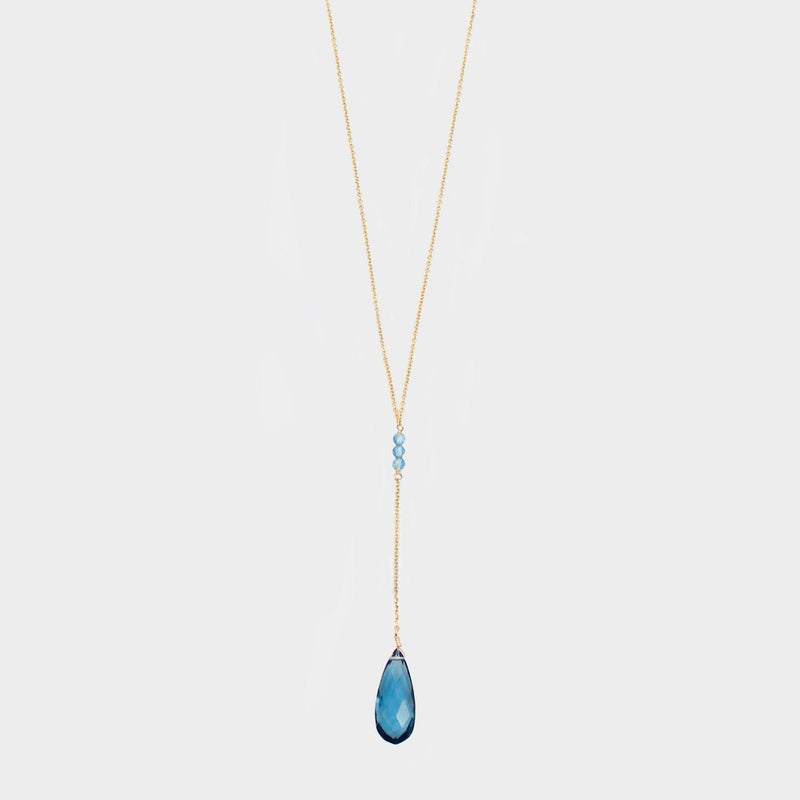 Y Shape Necklace: Blue Quartz-Adorn Necklace-La Meno