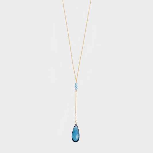 Y Shape Necklace: Blue Quartz-Adorn Necklace-La Meno