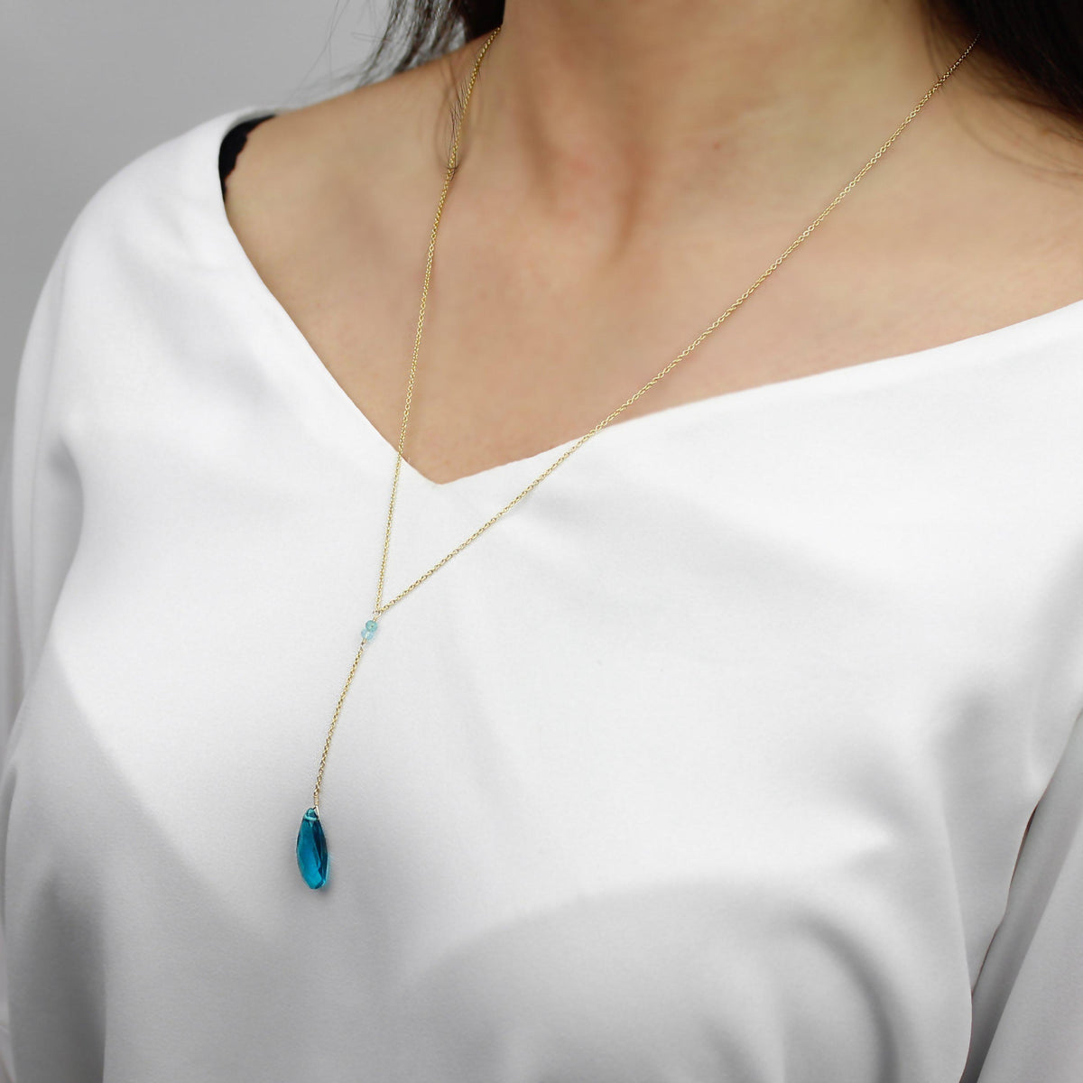 Y Shape Necklace: Bright Blue-Adorn Necklace-La Meno