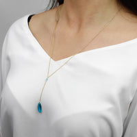 Y Shape Necklace: Bright Blue-Adorn Necklace-La Meno