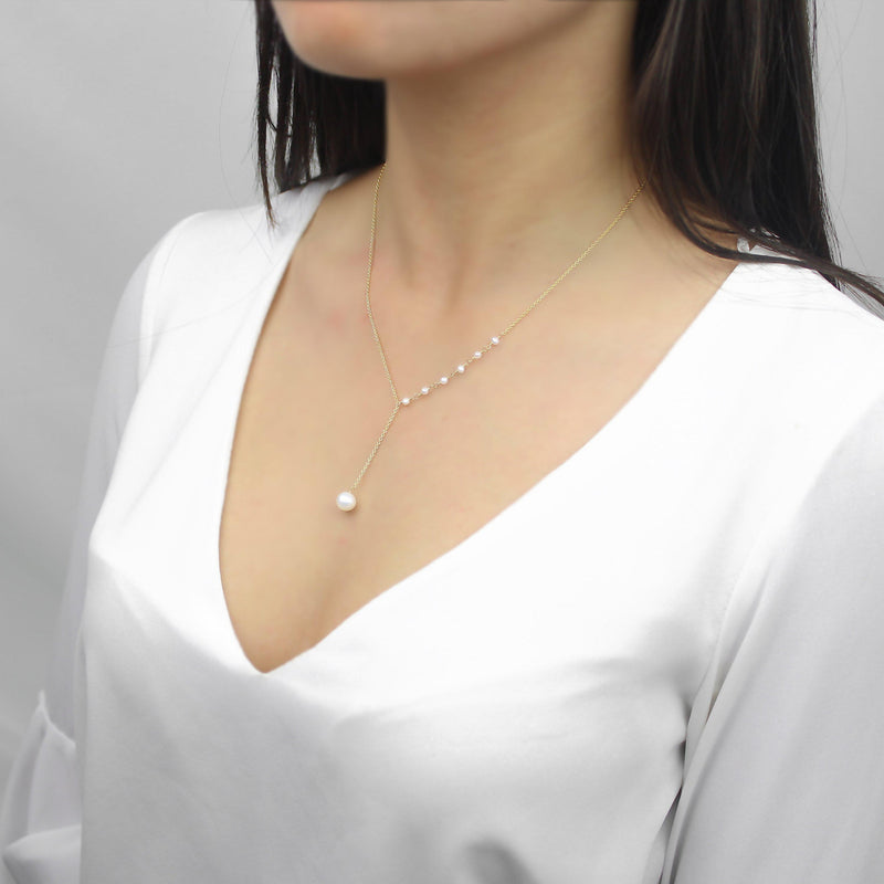 Y Shape Necklace: Pearl-Adorn Necklace-La Meno